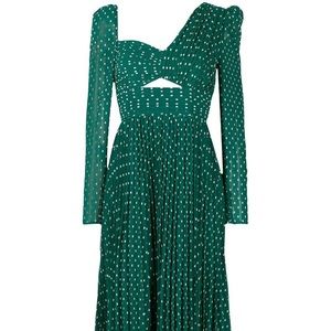 NWT Self-Portrait dark green fil coupé asymmetric dress size 6